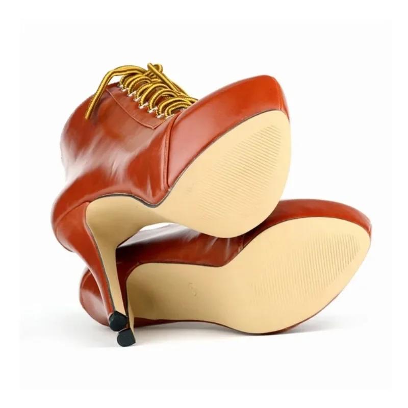Women Boots  Fashion Sexy 14cm Round Toe Thin High Heels Platform Short Ankle Boots Elegant Autumn Winter Shoes Plus Size 43