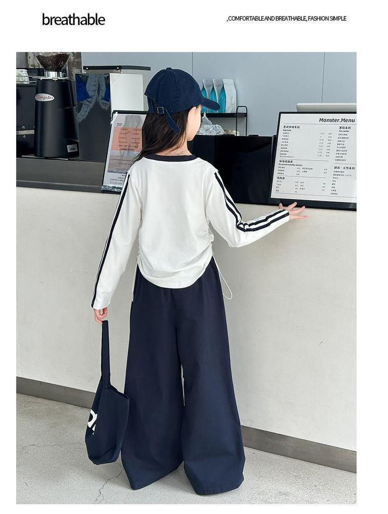 Autumn Casual Girls' Korean-Style T-shirt & Sweatpants Set