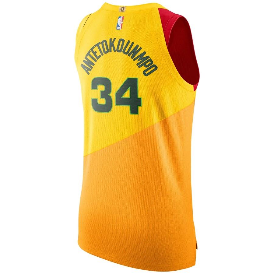 Nike Nba Player Edition 2018/19 City Edition Milwaukee Bucks Giannis Antetokounmpo 34 Crew Neck Pullover Logo Basketball Jersey Men Jersey AH6216-717
