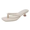 Fashion pearl flip-flops women's outerwear 2025 summer flat bottom with skirt versatile Sanya beach shoes