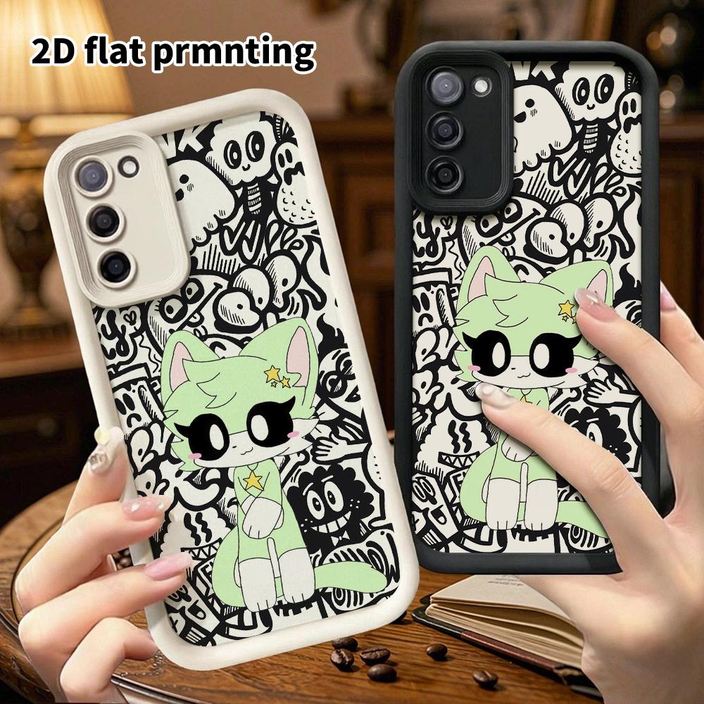 Phone Case: 2D Flat Samsung Galaxy A34 A35 M05 M06 S20 S22 S21 FE Plus 5G Protective Case, Cartoon Kitten, Christmas and Halloween Gift