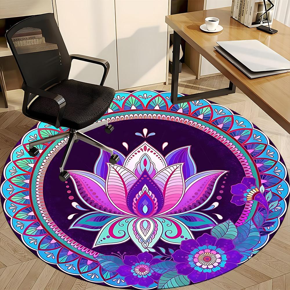 1pc Lotus MandalaChair Carpet for Office, Indoor Non-Slip Washable Polyester Fiber Carpet, Mat For Office, Machine Washable