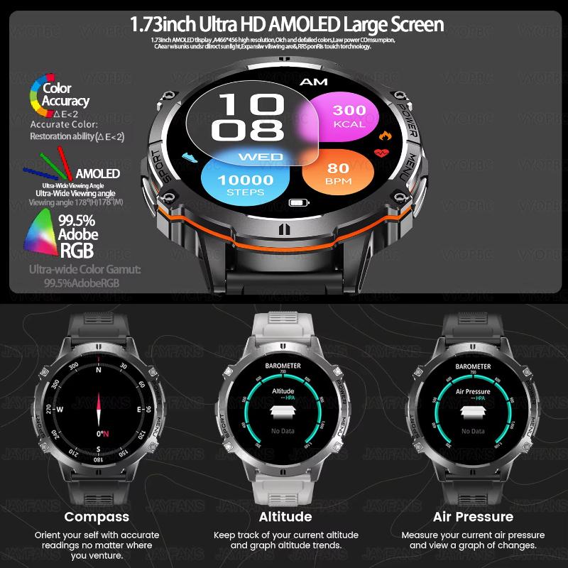 2025 NEW Outdoor Military GPS Smartwatch Men 1.73"HD Screen Compass 1000MAH Heart Rate BT Call 10M Waterproof Watch for HUAWEI