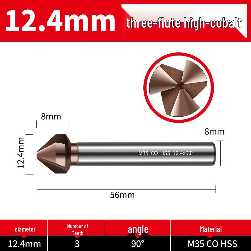 Straight Shank Single-Edge 3-Flute 45° Chamfering & Deburring Countersink Drill Bit, 90° Inner Hole Trimmer
