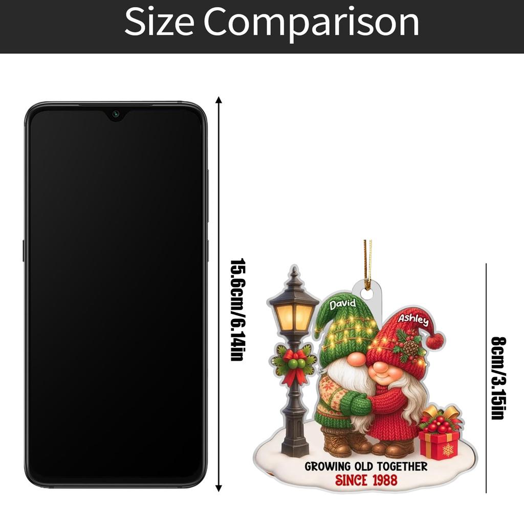 Personalized Growing Old Together Acrylic Decoration, Gnome Christmas Couple Decoration  Christmas Tree Ornament, Christmas Gift For Husband Or Wife