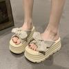 Fashion 8CM Women Bling Chunky Slippers Summer Ladies Beach Flip-Flops Wedges Heels Outside Bowknot Sandals Woman High Platform Shoes