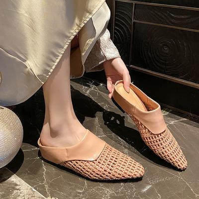 Mode NEU Sommer Damen Pantoletten Spaltleder Schuhe für Damen Geschlossene Zehen Keilabsatz Hausschuhe Spitz Zehen Slingback Sandalen Lässige Flechtschuhe