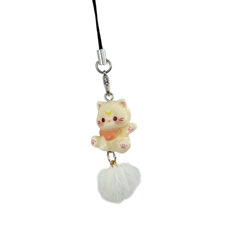 

Adorable Sturdy Resin Cats Phone Charm Keychain Pendant for Girls Adds Lovely to Your Bag or Backpack Decoration бежевий