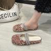Fashion Glitter Slides Shoes Woman 2024 Slippers Flat Low Female Mule Pantofle Cover Toe Jelly Mules New PU Bling Crystal Rubber Rome Ho