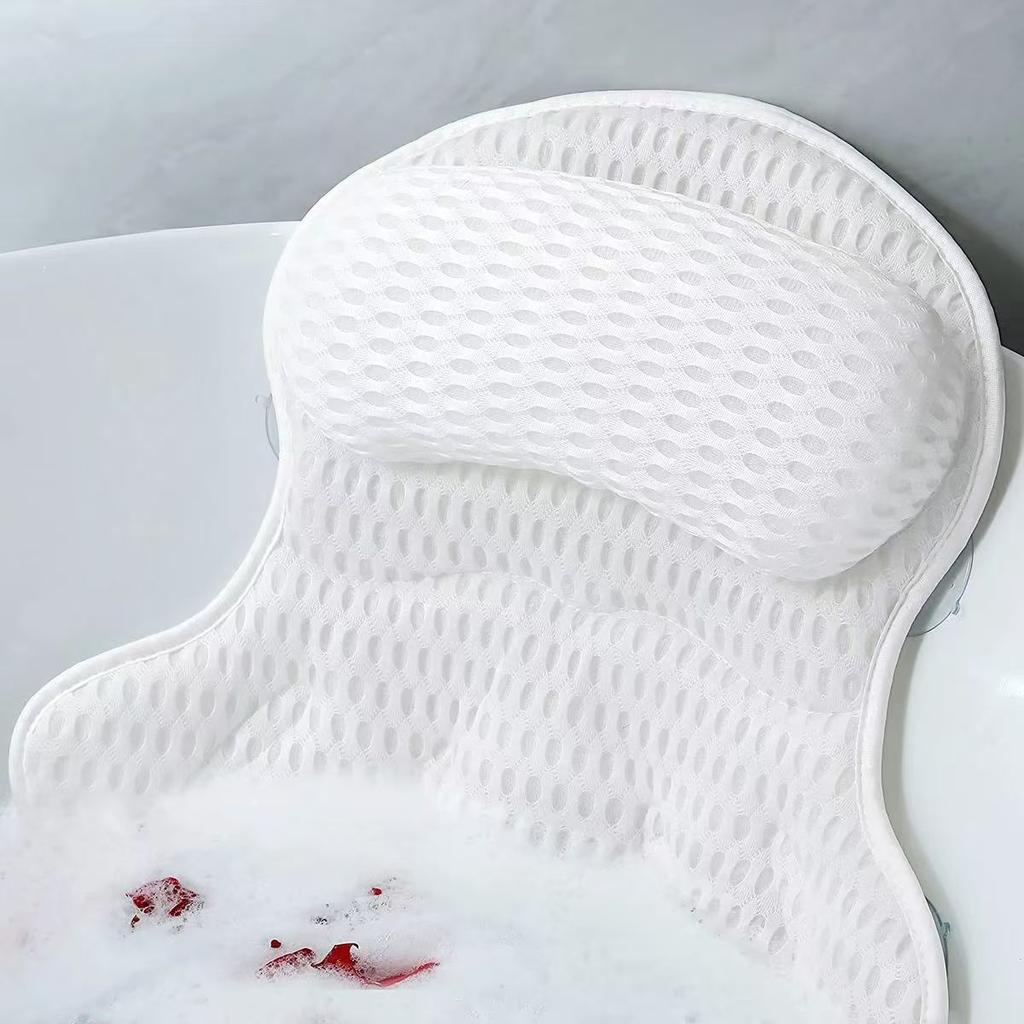 Ergonomic 4D Bathtub Pillow Machine Washable Head Shoulder Support Bath Cushion with 6 Suction Cups