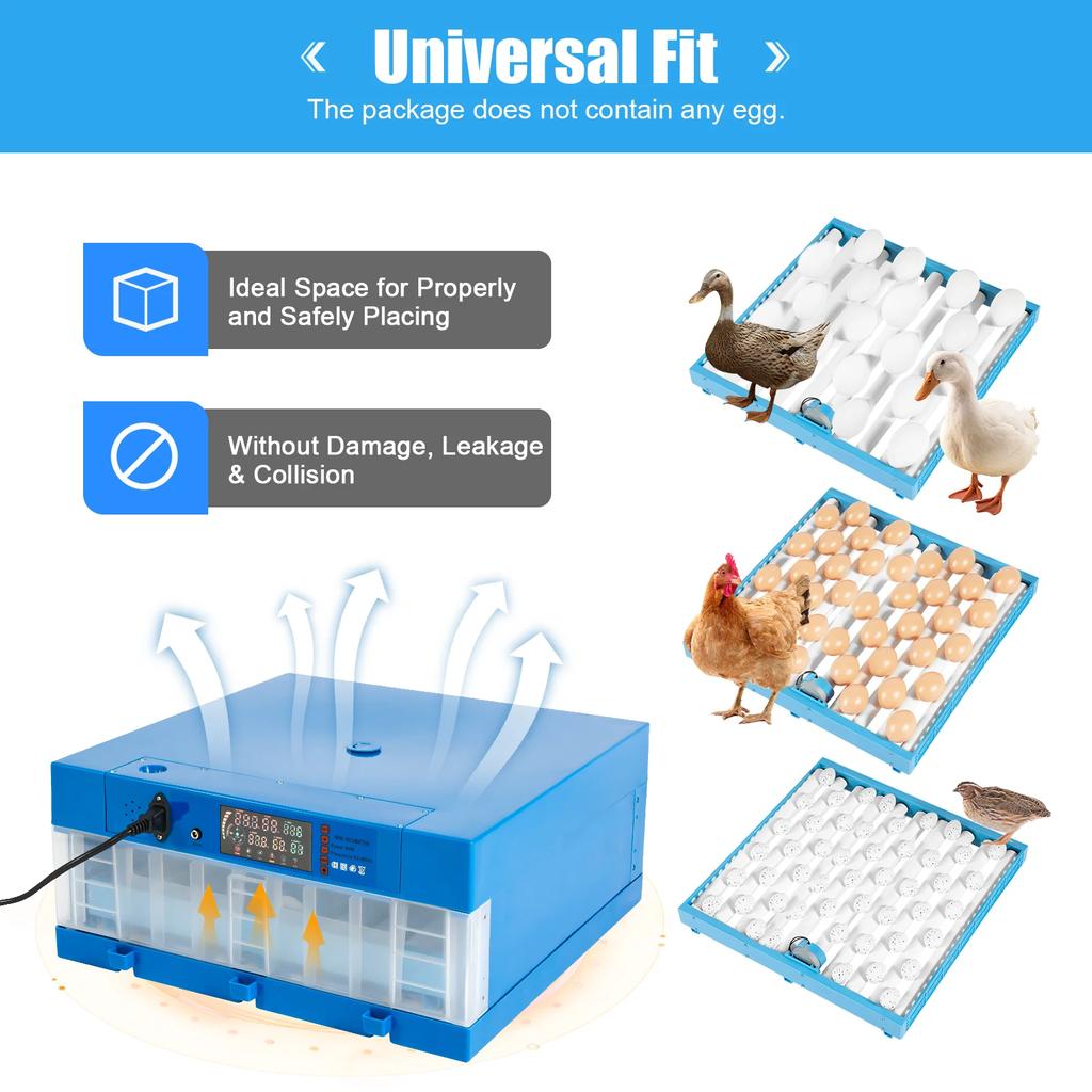 Bymaocar Blue 64 Egg Automatic Incubator Digital Poultry Hatcher W/ Temperature & Humidity Control,Auto Egg Turning Function