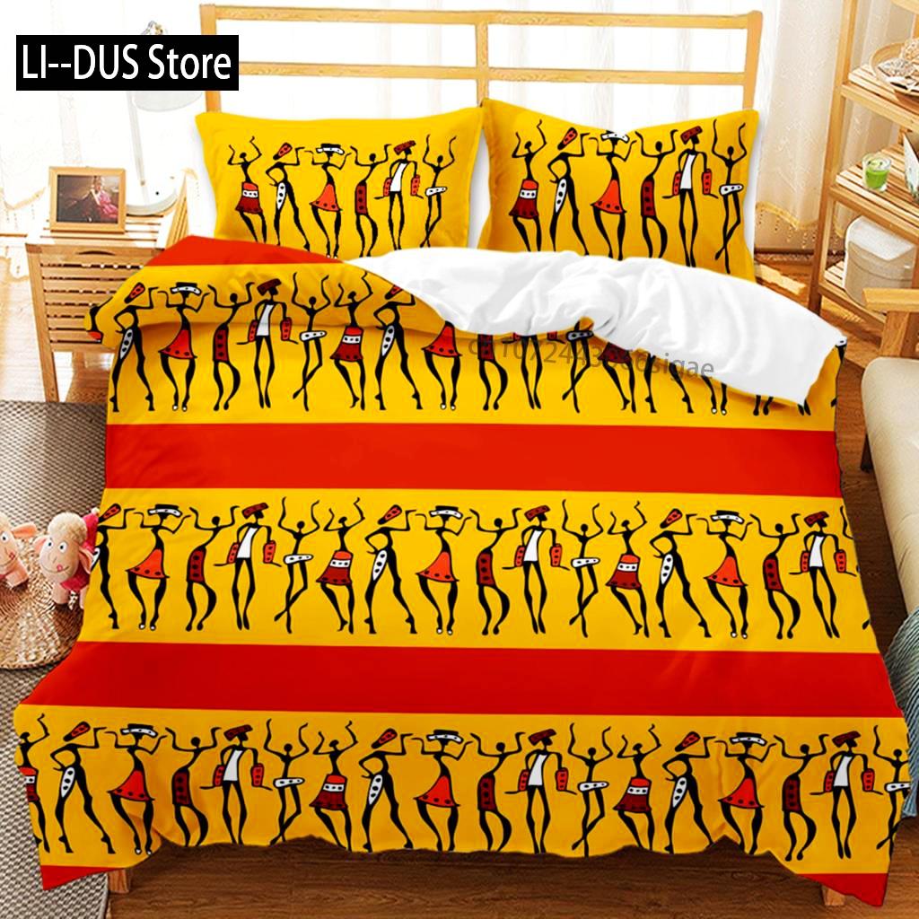Monika Chen Unisex Orange African Duvet Cover Microfiber Ethnic Afro Twin Bedding Set African American Comforter Cover Ancient Desert Quilt Cover