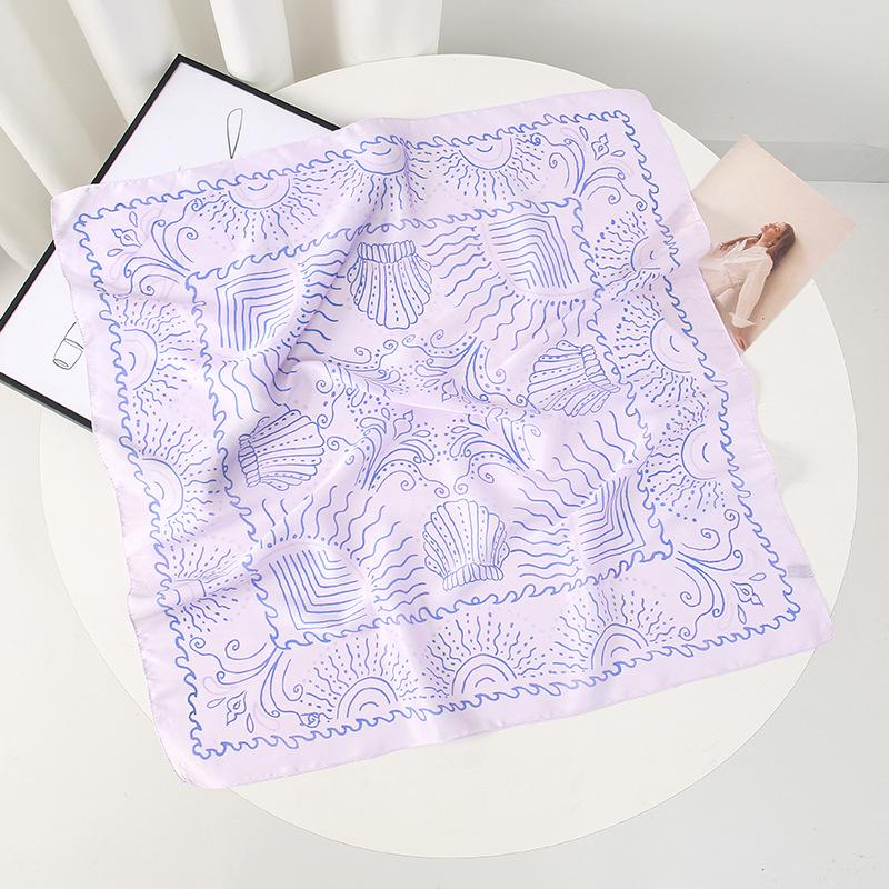 Japanese simple satin 71 * 71CM silk scarf spring and autumn light luxury purple neck protection simulation silk scarf square scarf