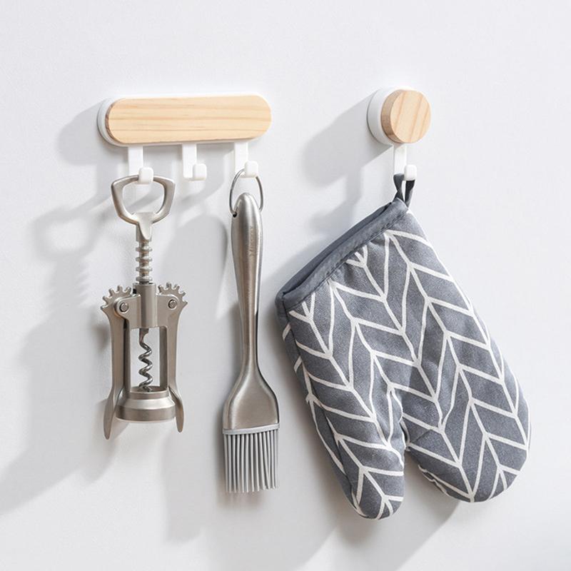 1Pc Self Adhesive Door Wall Hangers Hooks Abs Wood Hat Racks Key Hanger Kitchen Bathroom Home Wall Organizer Ornaments