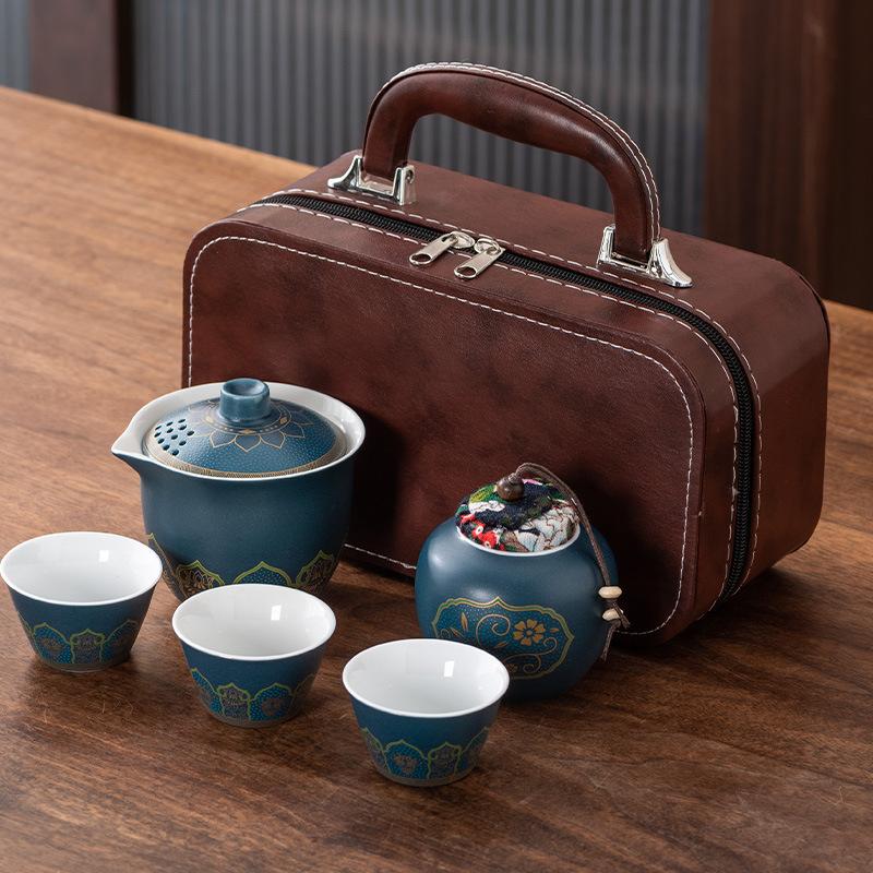 High-end Guochao travel tea set, household high-end business gifts, light luxury, a pot of three cups, commemorative souvenir gifts