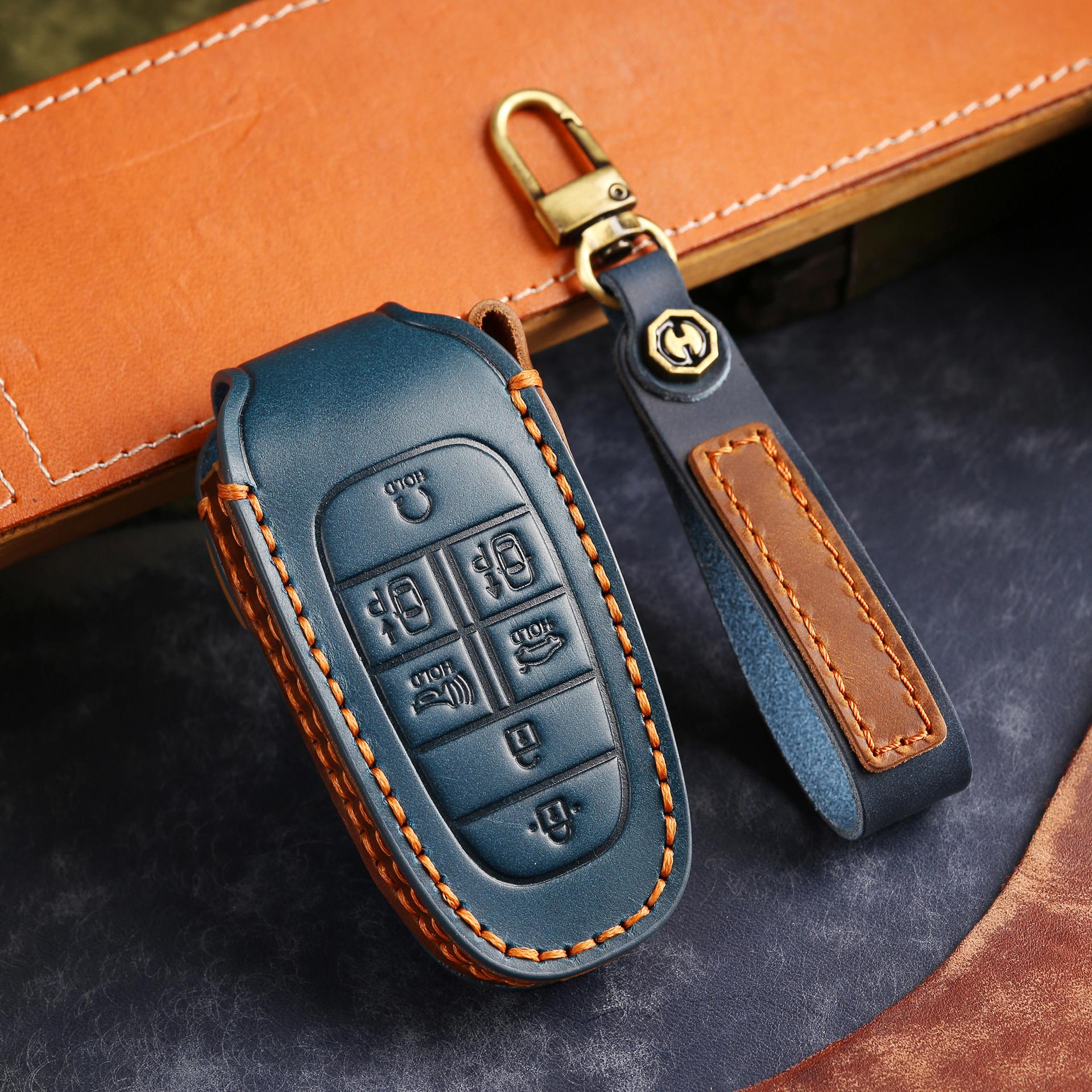 

Suitable for New Style Hyundai IX35/IX45 Handmade Cowhide High-End Car Key Cover keychain 7 keys коричневий
