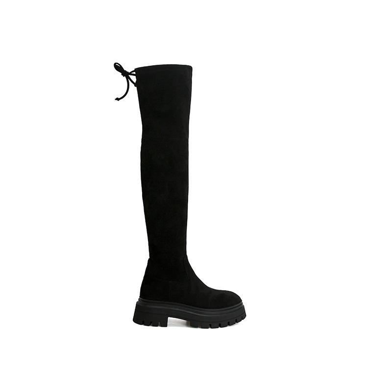 

The same SW thick high-heeled thick-soled round-head velvet long elastic boots women s over-the-knee black boots look thin 38