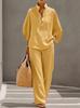 Women's Solid Color V-neck Suit with Drop Shoulder Sleeves, Casual Pocket Top & Straight Leg Pants