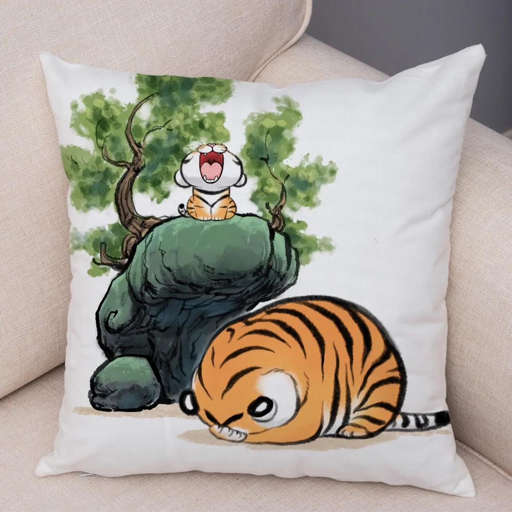 Chinese Ink Funny Fat Tiger Cushion Cover Decor Cute Cartoon Animal Soft Plush Pillow Case for Sofa Home Car Throw Pillowcase