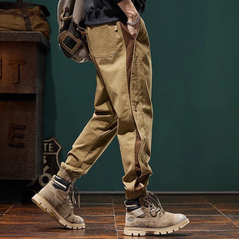 

Мужские лоскутные брюки гаремы в стиле колор-блок, повседневные, облегающие, трендовая американская рабочая одежда весна/осень. XL хаки