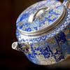 Silver-Plated Blue & White Porcelain Gongfu Tea Set with Kettle Handle - Perfect High-Grade Gift for Elders & Leaders.