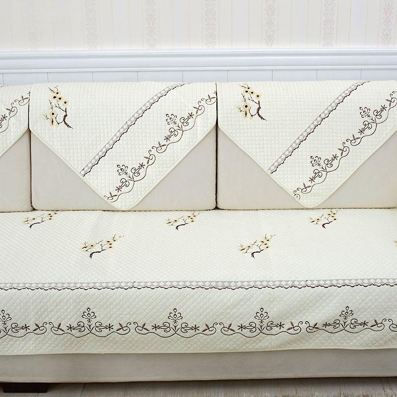Summer Pure Cotton Washed Sofa Cushion Four Seasons Universal Non-Slip Embroidery Simple Cloth Cotton Backrest Towel Cover Cloth