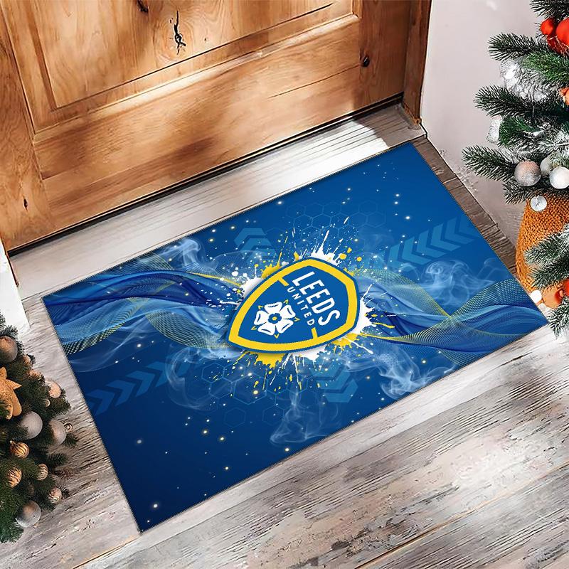 Leeds United Voetbal Print Kristalfluweel Tapijt, Comfortabel Waterabsorberend Antislip Binnen Vloerkleed