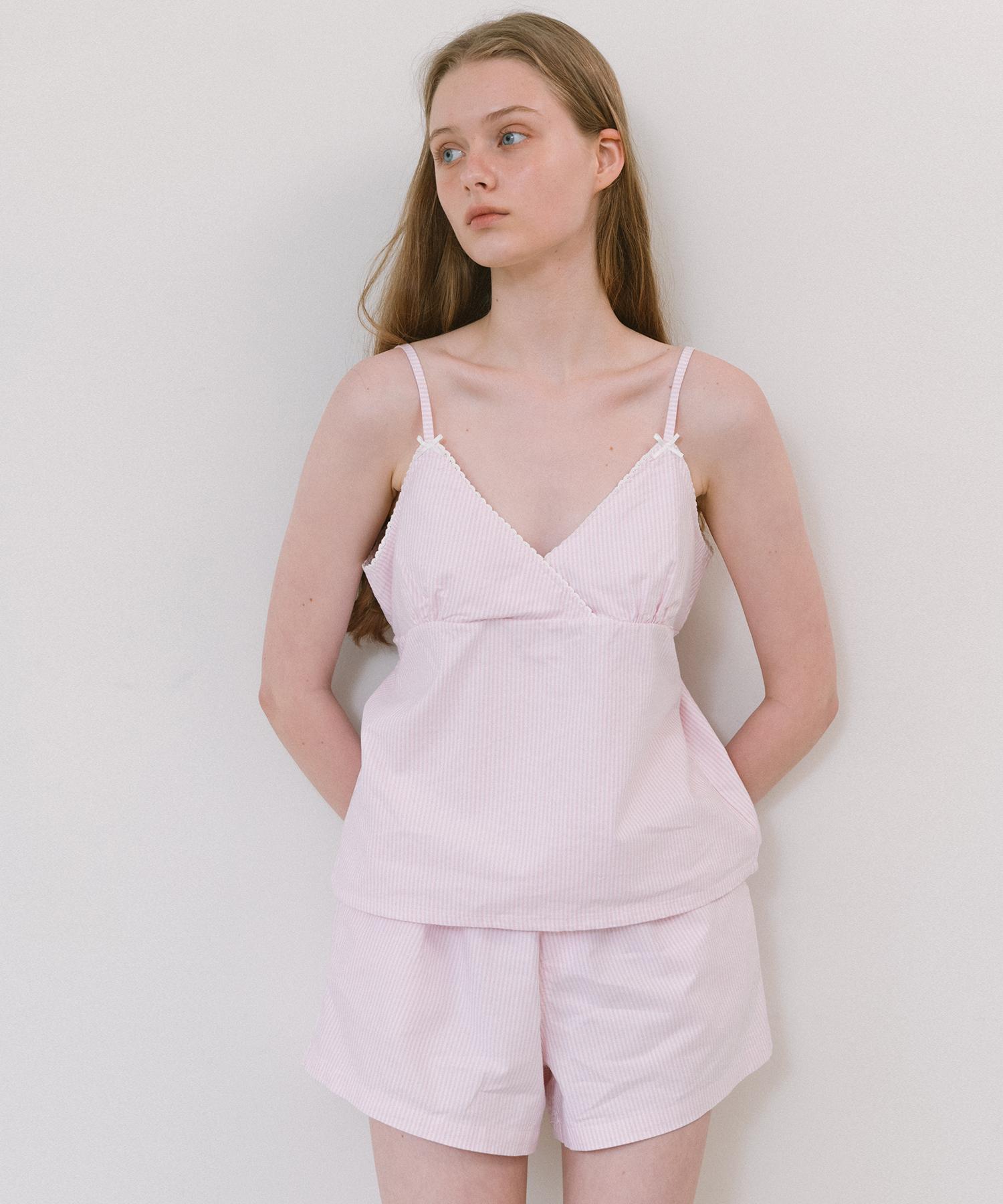 Laminez Strap Stripe Sleeveless Top - Pink Pink/Free