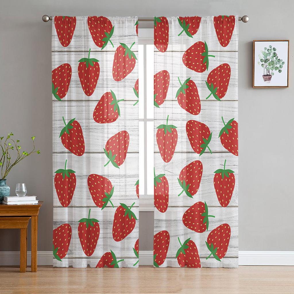 Summer Fruit Strawberry Flower Sheer Curtains for Living Room Space Decoration Window Curtains Cooking Space Tulle Voile Organza Curtains