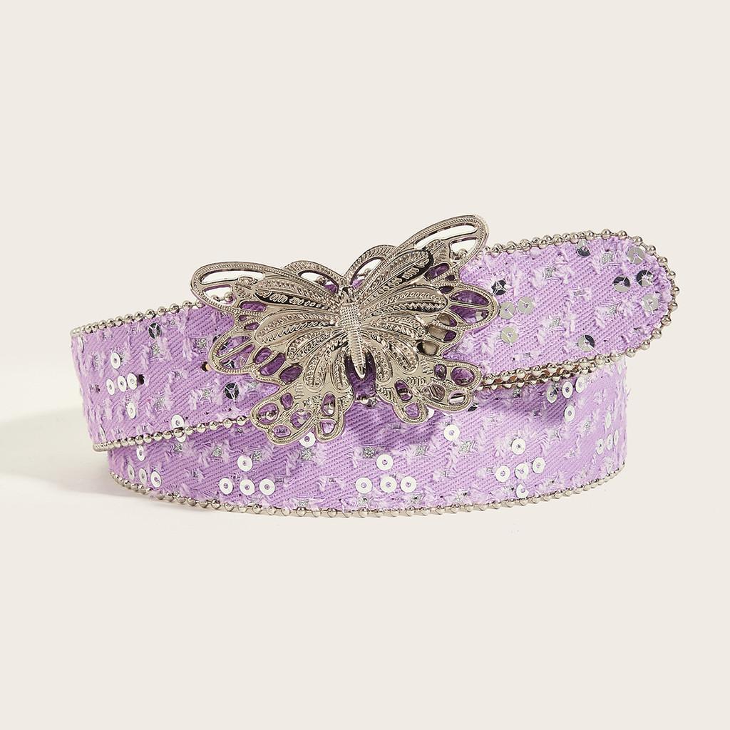Ladies Canvas Waist Belt With Butterfly Closure And Alloy Buckle For Summer Fashion