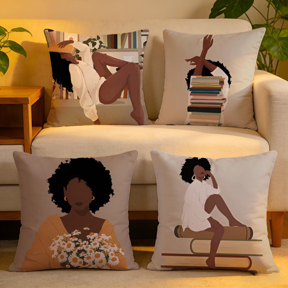 Cushion Cover Linen SkinFriendly Soft Decorative Case For Sofa Home Decor Black Woman Art Anime Pillow cover
