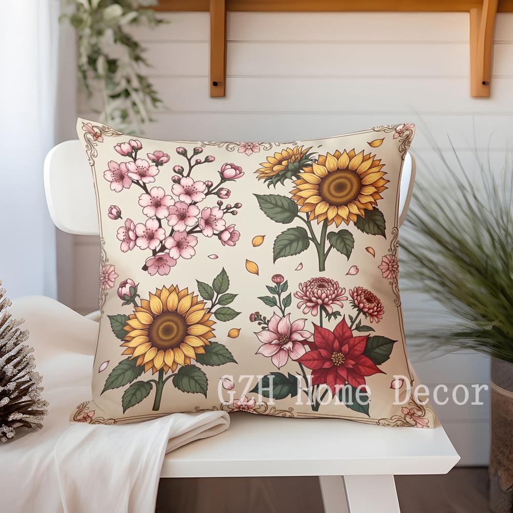 Colorful Floral Pattern Digital Printed Pattern Cushion Cover Suitable For Sofa Bedroom Car Pillow Cover