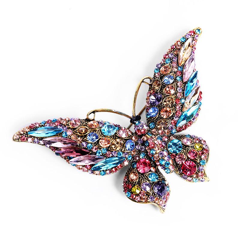 SKEDS Exquisite Women Girls Elegant Butterfly Crystal Brooch Pin Vintage Full Crystal Butterflies Insect Banquet Badges Buckles