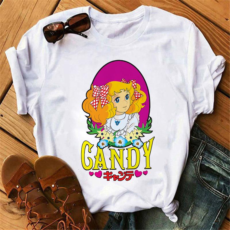 Anime Candy Candy T-shirt Clothes for Women Japanese Manga Short Sleeve Graphic Tee Y2k Kawaii Casual Tops Women's Sumer Clothes