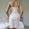 Women's Lace Trim Side Slit Cami Sleep Dress Cute Heart Print Sleeveless Ribbed Nightgown Sexy Spaghetti Strap Summer Loungewear