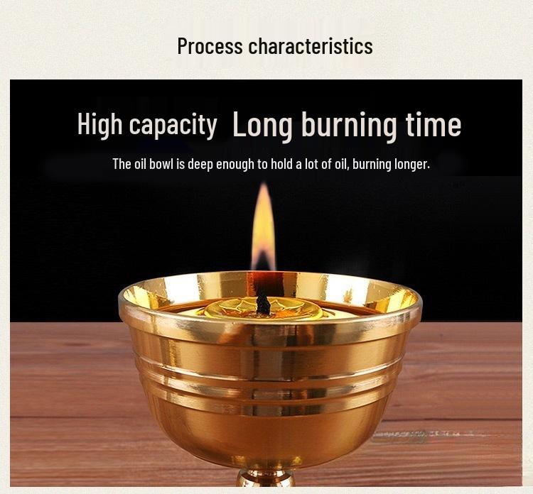 Su Gong Style Brass Ghee Lamp: Long-Burning Copper Offering for Buddha