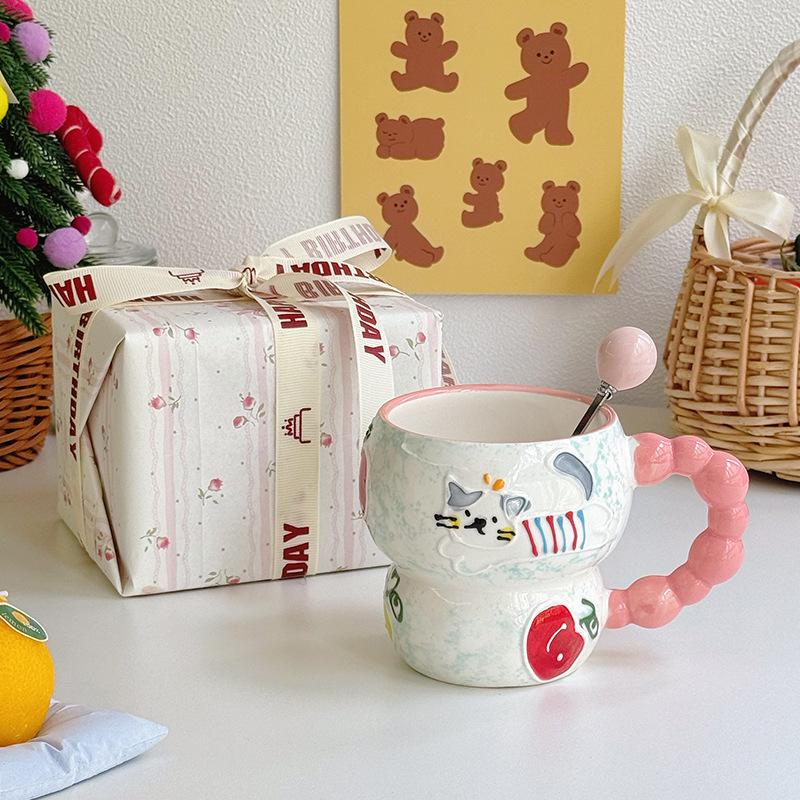 Cute high-value fruit ceramic mug creative coffee breakfast cereal cup girls drinking cup birthday gift