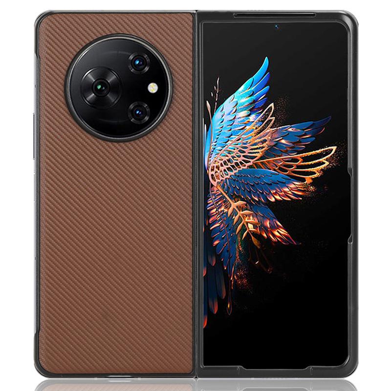 

Для TECNO Phantom V Fold Чехол с текстурой углеродного волокна Покрытый ПУ кожей ПК Противоударный чехол для телефона Brown