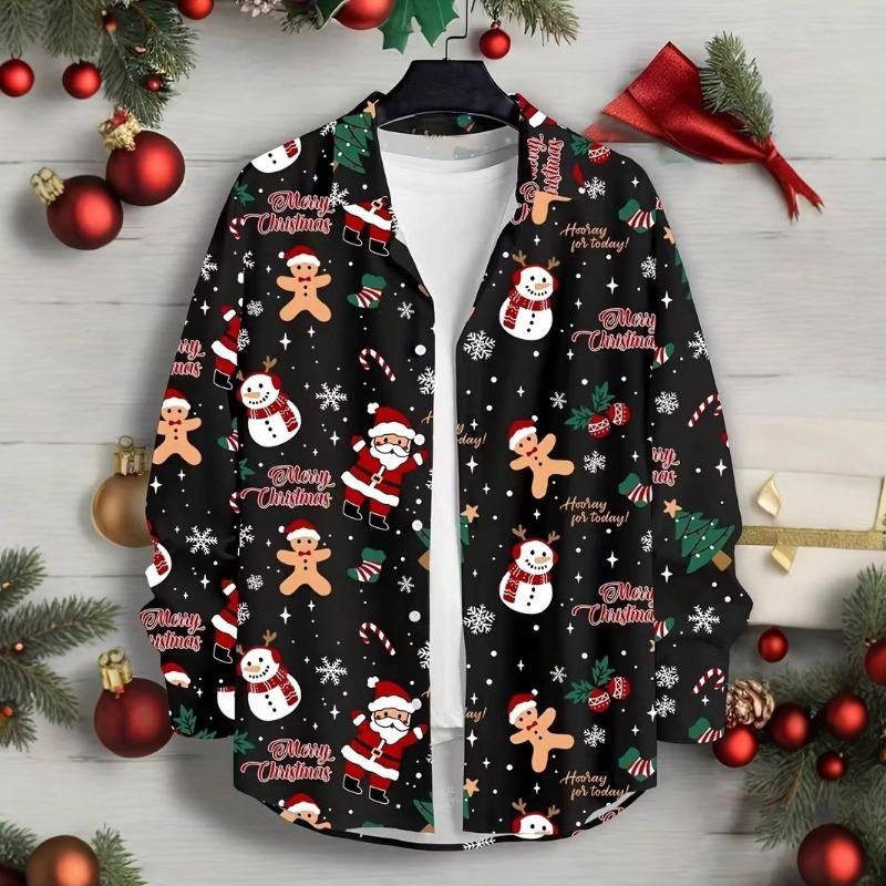 Pánské Vánoční košile s dlouhým rukávem a 3D digitálním potiskem, ležérní topy na podzim a zimu