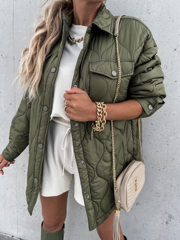 

2025 European & American Plaid Cotton Coat: Fall/Winter Trendy, Casual, Turn-Down Collar, Single-Breasted Medium зелений