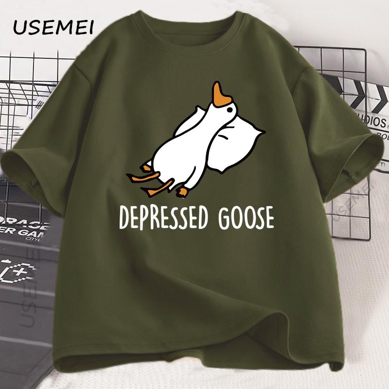Depressed Goose T-Shirt Funny Graphic T Shirts Harajuku O-neck Men Women Short Sleeve Tees Mens Designer Clothes Streetwear