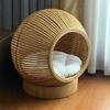 Bamboo Pet Bed for All Seasons Breathable Cooling Small Dog Cat Nest Rattan Cat House Wood Style Pet Furniture for Living Room