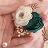 Handcrafts Wedding Corsage with Fabric Camellia Rose Design For Bridal Wedding Ceremony And Formal Event Dressingup 4PCS