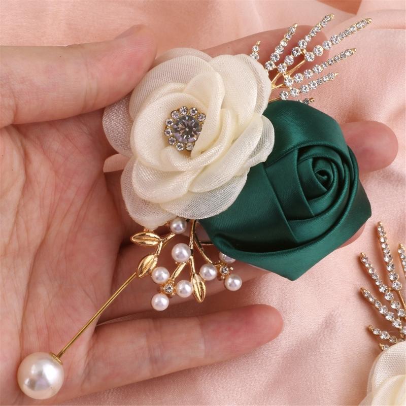 Handcrafts Wedding Corsage with Fabric Camellia Rose Design For Bridal Wedding Ceremony And Formal Event Dressingup 4PCS