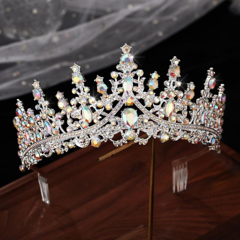 Sparkling Rhinestones Bridal Crowns with Secure Hair Comb Grip Wedding Headpiece For Bride Ceremony and Photography Props