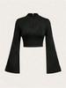 Long Sleeve Crop Top Phumee Textured Mock Neck Solid color A1144