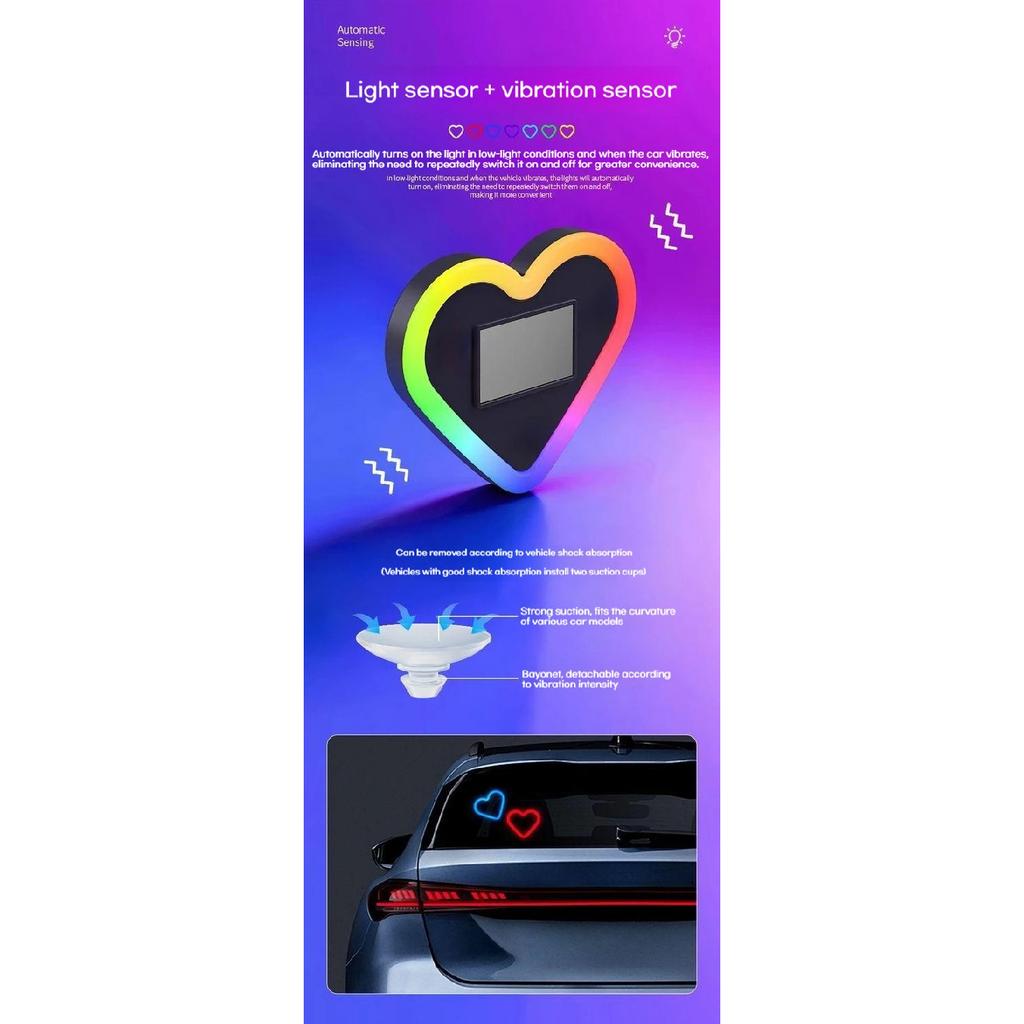 Car Heart-shaped Lights Solar-powered Decorative Lights Colorful LED Warning Lights Triangular Window and Rear Window Decorat