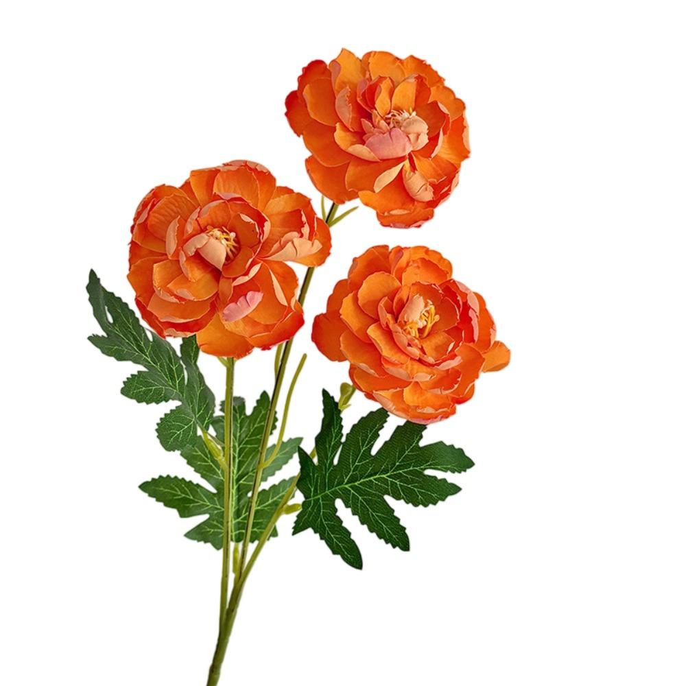 3-headed Peony Artifiical Flower Branch 62cm Height with Green Leaves Simulation Flower Flexible Stems Roses Fake Flower