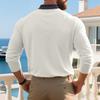 Men's Autumn American Style Long Sleeve Polo Shirt, Pique Mesh Casual Golf Simple Color Block Collared Polo for Men