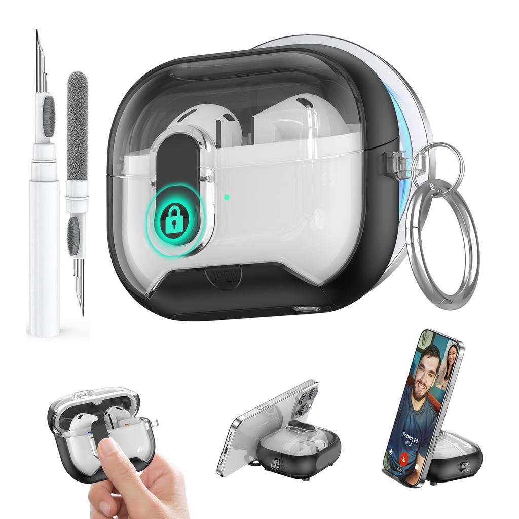 Secure Lock Case for Samsung Galaxy Buds 3/3Pro Case with Phone Stand Protective Case with Cleaner Kit for Samsung Galaxy Buds 3